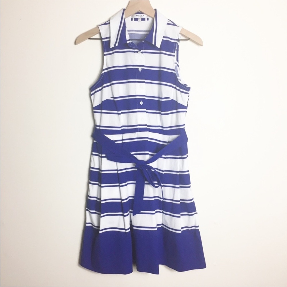 Milly Navy and White Striped Midi Dress